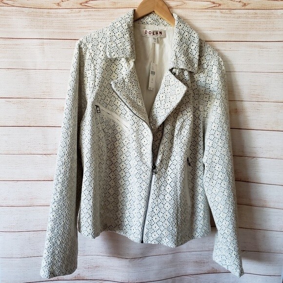 Dolan Left Coast Rossi Eyelet 100% Cotton Moto Jacket Blue White Size 2X - Picture 3 of 12